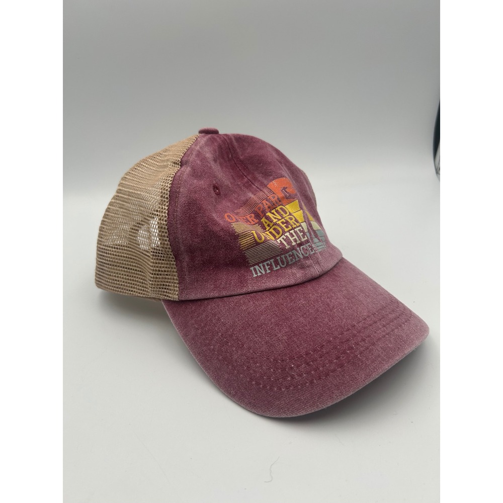 Golf Over Par and Under the Influence Trucker Hat Burgundy Tan Mesh Adjustable